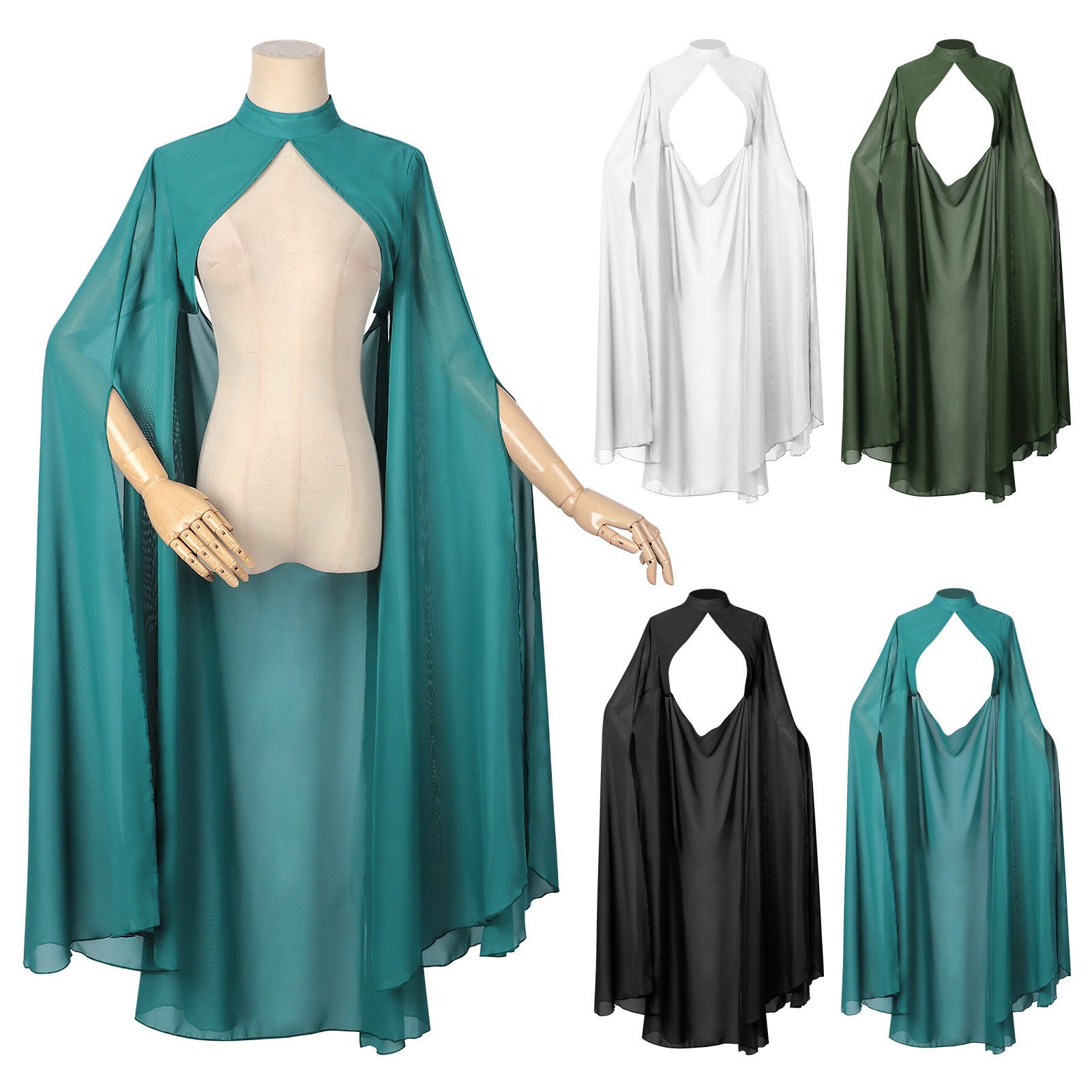 Ethnic Fashion Dress - Ladies Green Chiffon Shawl Gothic Style