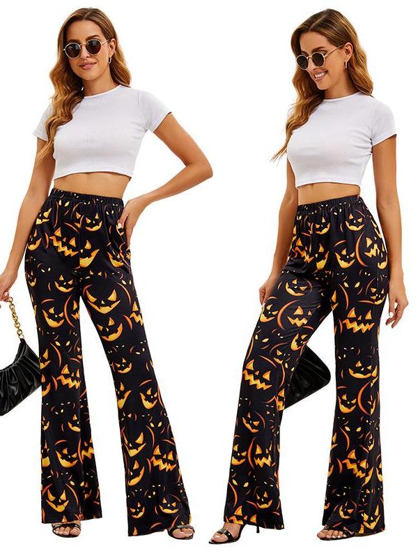 Ethnic Fashion Brands - Halloween Bat Pumpkin Print Women's Pants
