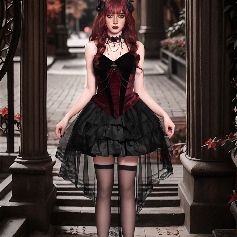 Dark Gothic Style Devil  Suit  - مراجعة Ethnic Fashion Dress وسعره
