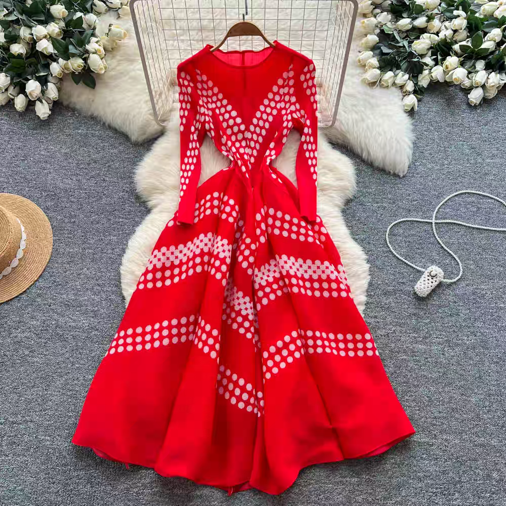 Elegant Polka Dot Pleated Dres - مراجعة Ethnic Fashion Dress وسعره