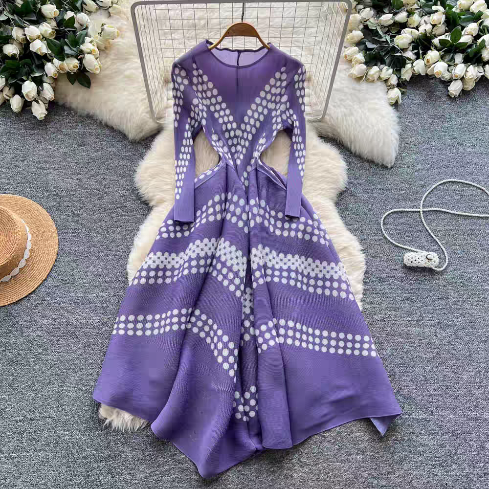 Elegant Polka Dot Pleated Dres - مراجعة Ethnic Fashion Dress وسعره