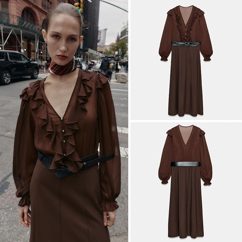 Elegant V-Neck Long Sleeve Mid - مراجعة Ethnic Fashion Dress وسعره