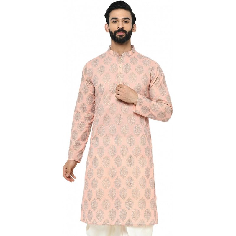 Mens Kurta - Printed Cotton Bl - مراجعة Kurta Men Cotton وسعره