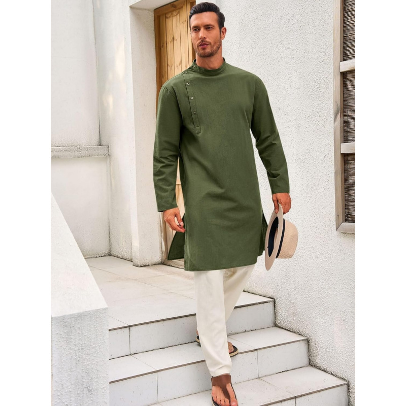 Mens Kaftan Thobe Robe Long Sl - مراجعة Kurta Men Cotton وسعره