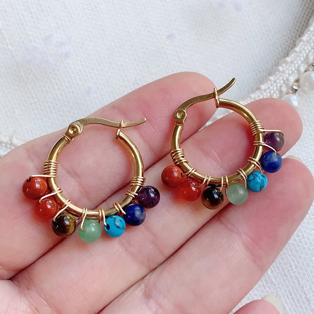 7 Chakras Natural Stone Earrin - مراجعة Aura Ethnic Fashion وسعره