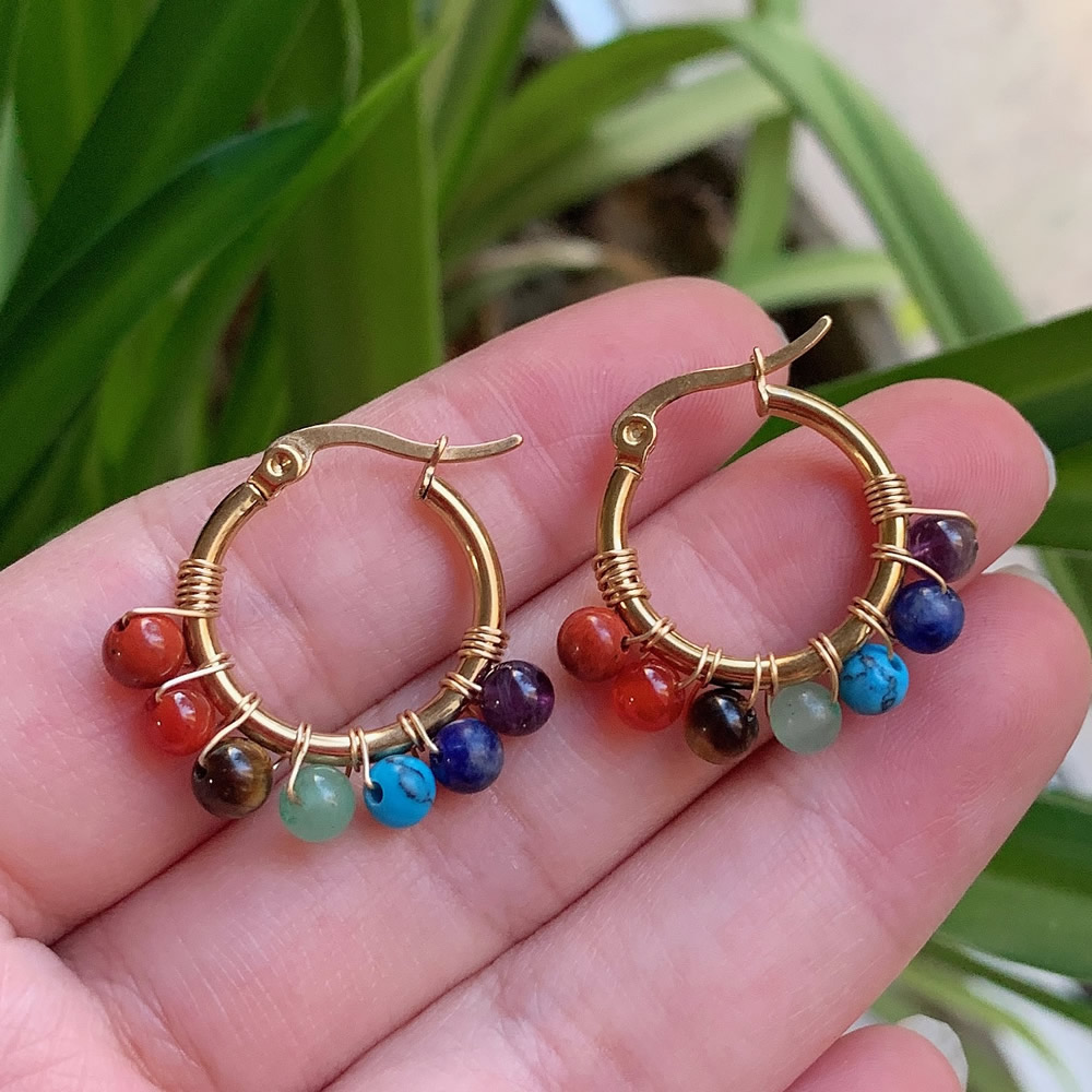 7 Chakras Natural Stone Earrin - مراجعة Aura Ethnic Fashion وسعره